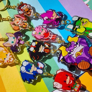 Sonic Heroes: Stacked Chain Charm Set Double Sided Glitter Epoxy Acrylic Keychain