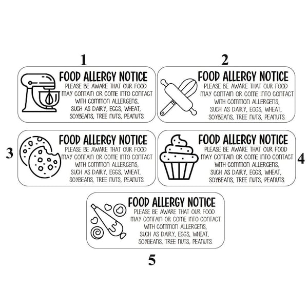 Allergen labels,allergen sticker,foodallergy labels,foodallergy stickers,bakerylabels,bakery sticker,cottage food labels 2.5x1 BW