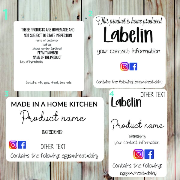 cottage food labels,food labels, cottage food stickers, ingredients labels, bakery labels, custom labels, custom stickers personalized label