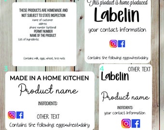 cottage food labels,food labels, cottage food stickers, ingredients labels, bakery labels, custom labels, custom stickers personalized label