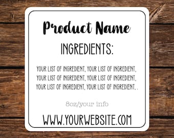 Custom Square Ingredient Stickers, Product Labels