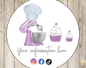 Custom Bakery Logo Stickers, Circle Glossy Labels on Roll