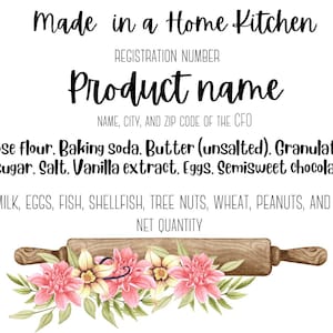 Cottage Food Labels, Cottage Food Stickers, Bakery Stickers, Home Kitchen Stickers, Ingredient Stickers, Custom Stickers,  Rectangle