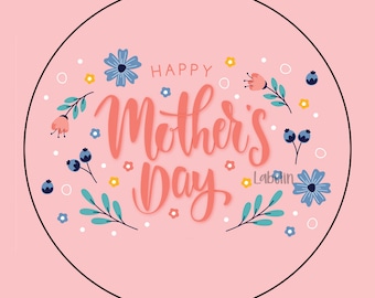 Floral Happy Mother's Day Stickers, 2" Circle, 24 Labels
