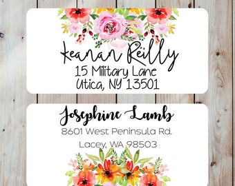 Floral Return Address Labels, Cute Mailing Stickers (2x1)