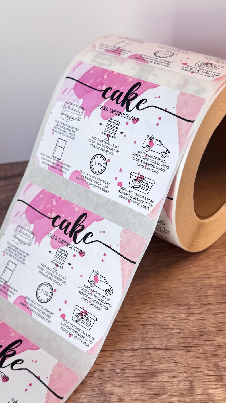 Printed Cake Care Instruction Labels, Glossy Stickers image 8