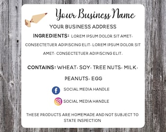 50-300 Square cottage food labels, cottage food stickers,cottage labels,custom labels custom stickers,ingredients labels,bakery labels,