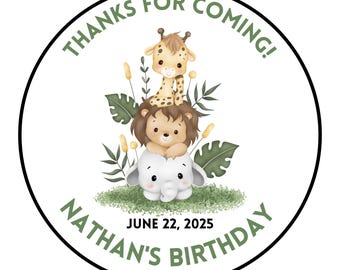 Personalized Safari Birthday Stickers – Jungle Animal Party Favors