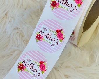Happy Mother's Day Stickers, Floral Design, 2" Round Labels (Set of 24)