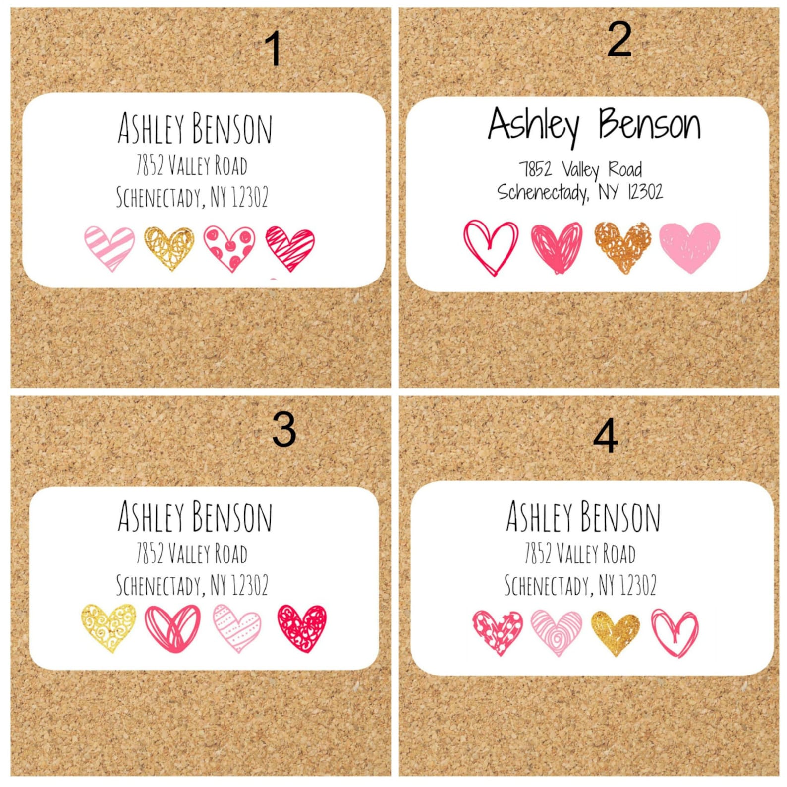 Cute Return Address Labels With Hearts ,mailing Labels, Return Address