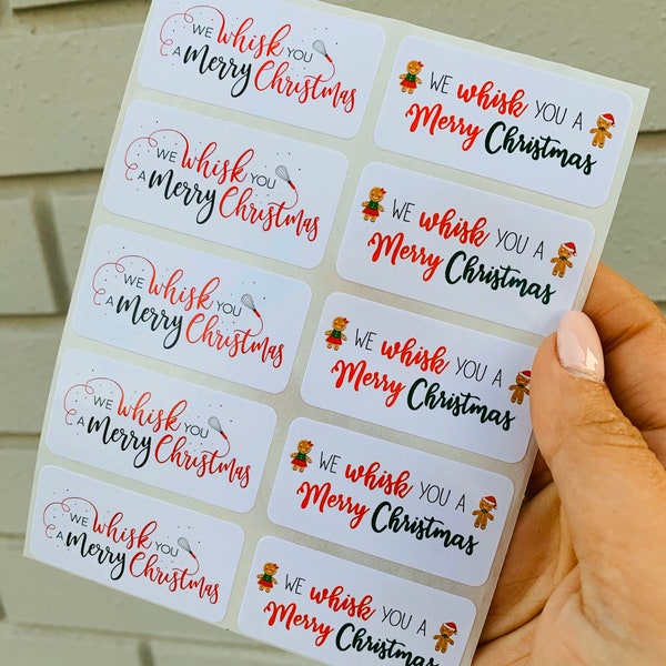We whisk you a merry Christmas, Christmas labels, 24 Christmas stickers ,baker labels, baked good  packaging ,merry Christmas labels,labelin