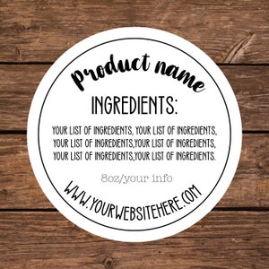 Circle ingredient stickers, ingredient labels, custom labels, custom stickers, product stickers, ingredients custom labels, ingredients
