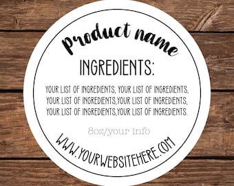 Circle ingredient stickers, ingredient labels, custom labels, custom stickers, product stickers, ingredients custom labels, ingredients