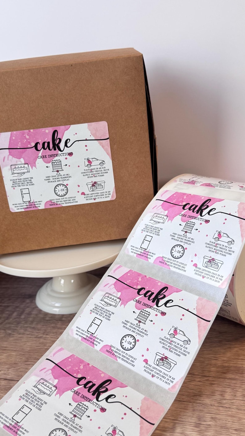 Printed Cake Care Instruction Labels, Glossy Stickers image 3