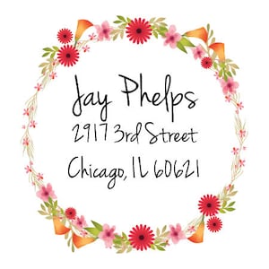 Circle Return address Labels with flowers, custom return address labels, flowers address labels, address stickers, custom address stickers
