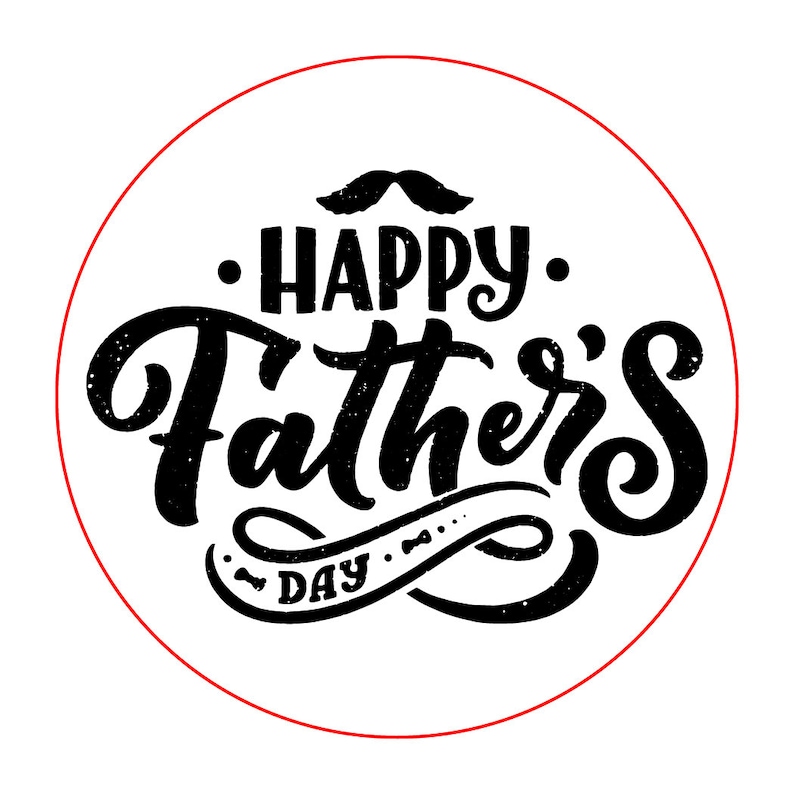 Puede incluir: Una ilustraci&oacute;n en blanco y negro de un c&iacute;rculo con el texto "Feliz D&iacute;a del Padre" en una fuente estilizada.