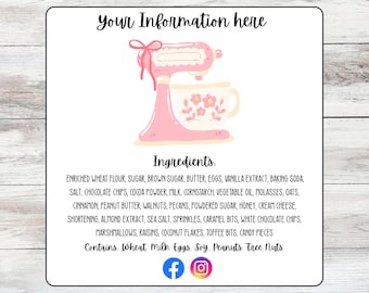 Custom Bakery Ingredient Labels | Glossy Personalized Food Stickers | Self-Adhesive | Roll or Sheets | No Logo Needed