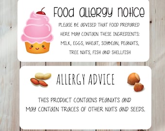 Food Allergen Stickers, 2x1" Glossy Labels