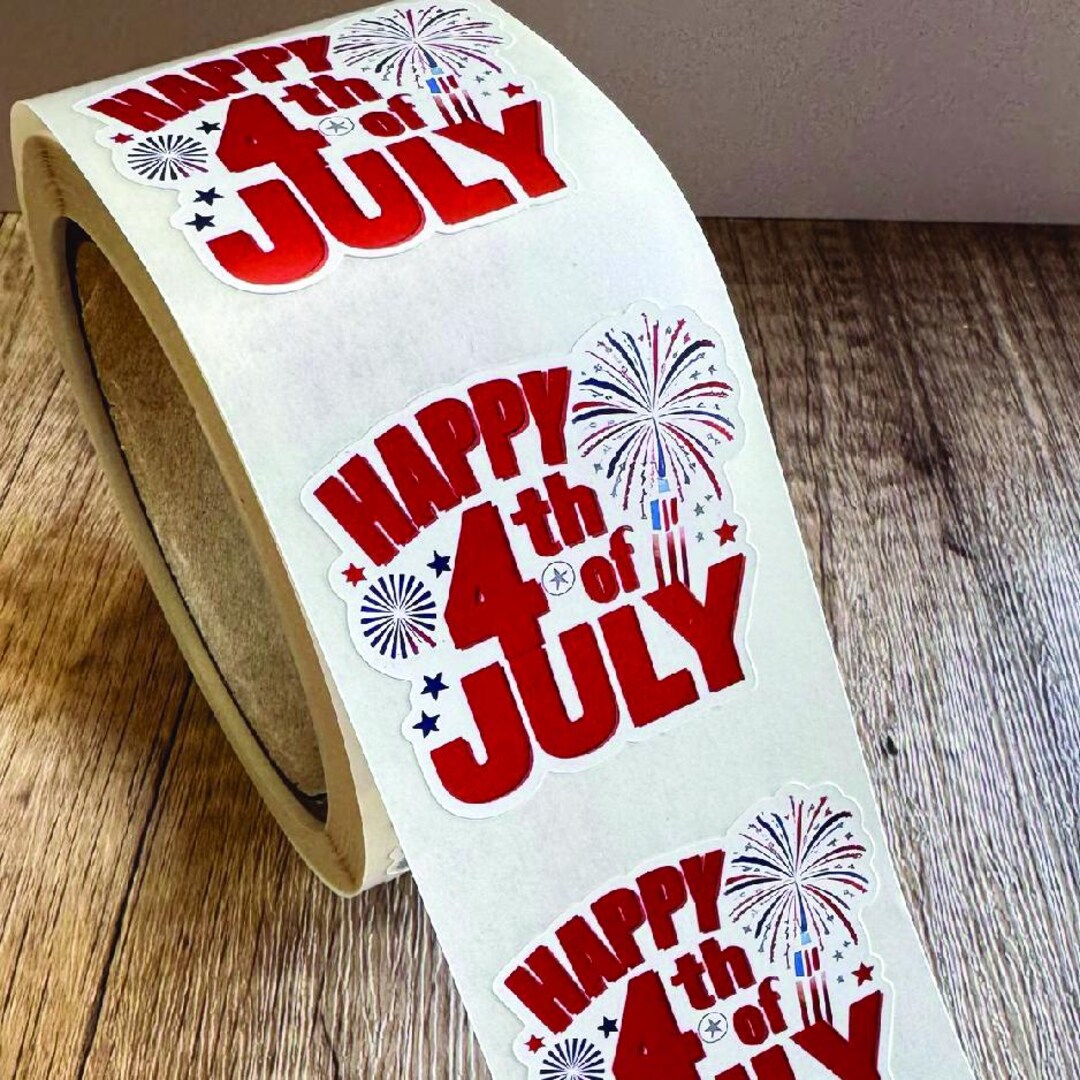 Happy 4th of July Stickers – Red, White & Blue Fireworks – 2.5
