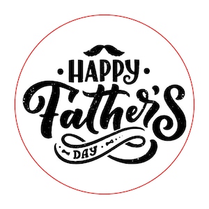 Puede incluir: Una ilustraci&oacute;n en blanco y negro de un c&iacute;rculo con el texto "Feliz D&iacute;a del Padre" en una fuente estilizada.