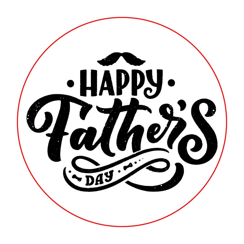 Puede incluir: Una ilustraci&oacute;n en blanco y negro de un c&iacute;rculo con el texto "Feliz D&iacute;a del Padre" en una fuente estilizada.