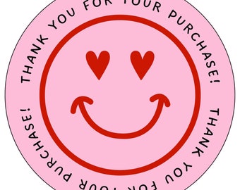 Smiley Face Thank You Stickers, Pink Labels, 1.5/2" Circle