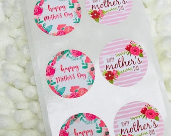 Floral Happy Mother's Day Stickers, 1.5" Round Labels, Pack of 24