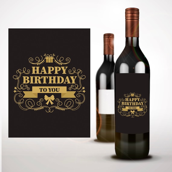 Items similar to Happy birthday wine Bottle sticker, wine label, happy