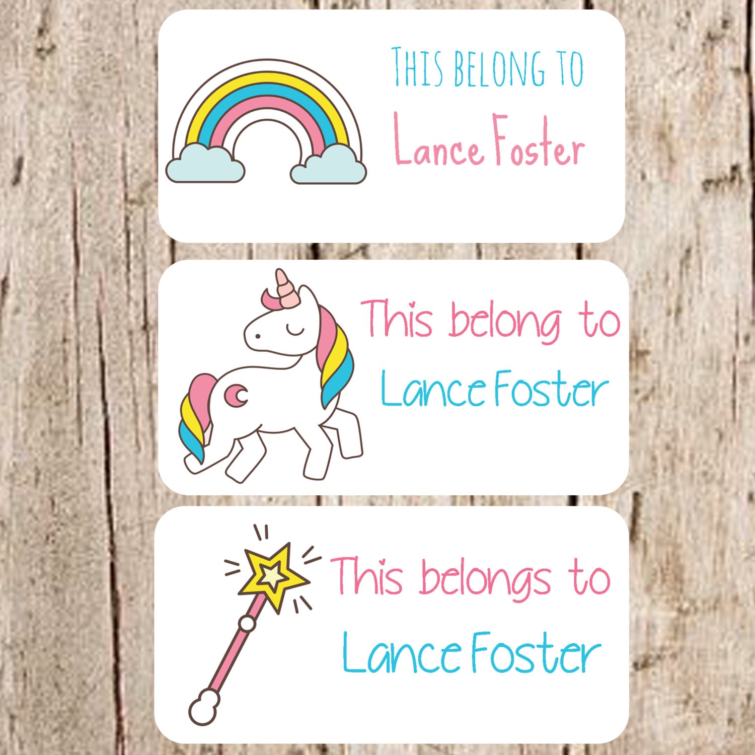 Unicorn Name Labels, Personalized Waterproof Stickers, Daycare Labels,  School Supply Labels, Custom Name Labels for Kids, Rainbow Labels 