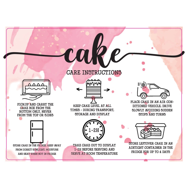 Cake Care Instructions Labels, Cake Care Instruction stickers,cake care labels, cake care sticker,cake care stickers,Cake Care label,labelin image 1