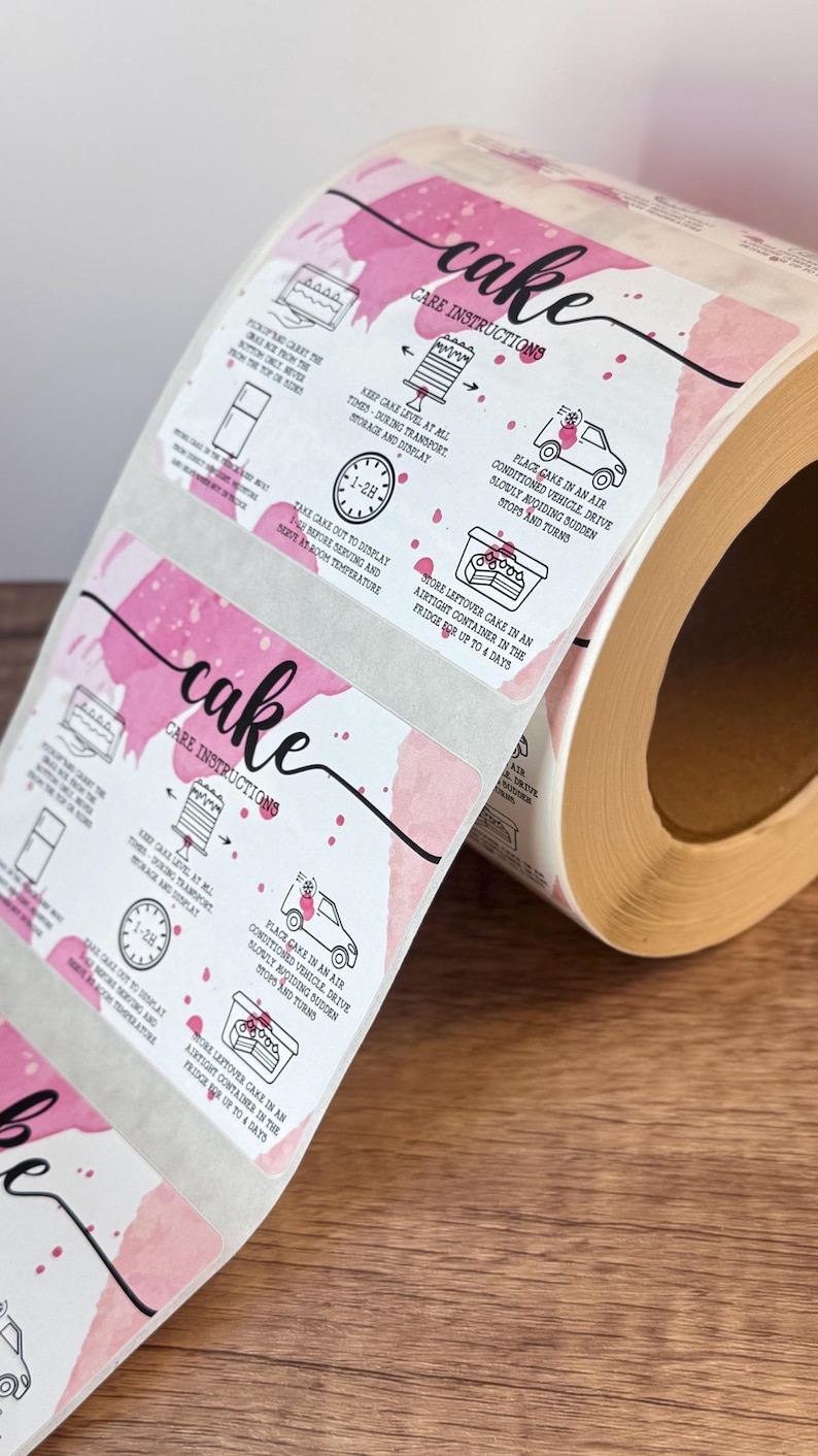 Printed Cake Care Instruction Labels, Glossy Stickers image 6