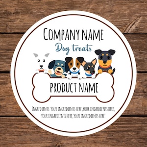Circle Dog Treat Stickers, dog treat labels, dog labels, dog stickers, cute dog labels, dog bakery stickers, bakery dog labels, dog treats