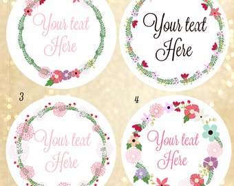 Circle Custom logo stickers, custom labels, floral labels ,PRE DEISGN STICKERS , custom sticker ,floral stickers , personalized labels,