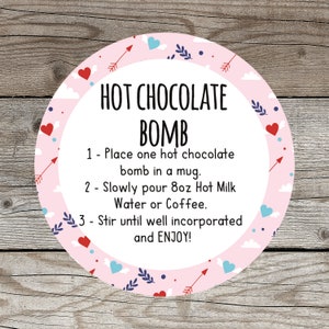 Valentine's Hot Chocolate Bomb Stickers, Instruction Labels
