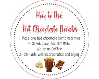 Hot Chocolate Bomb Instruction Stickers, Winter Labels