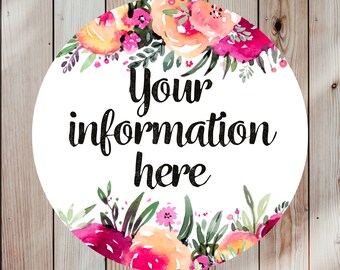 Floral Circle Custom Stickers, Personalized Labels