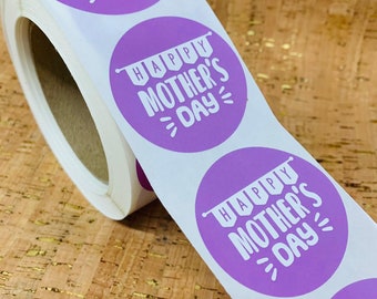Purple Happy Mother's Day Labels, 2" Round Stickers (Set of 24)