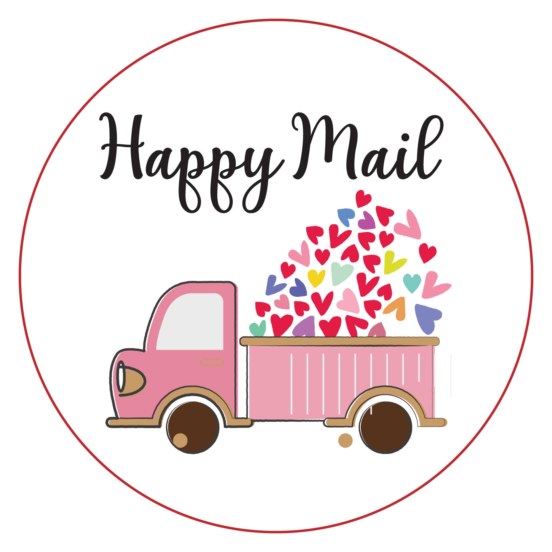 Die Cut Pink Envelope Stickers. Cute Happy Post, Happy Mail Labels. 