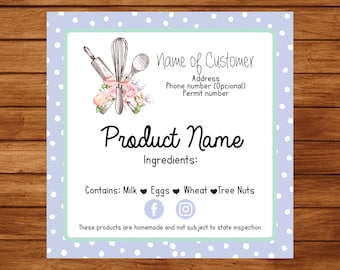 Custom Cottage Food Labels, Ingredients Stickers, Bakery Labels