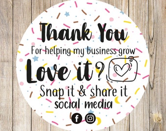 Social media labels with sprinkles , snap it and shared it, small business labels, custom labels, snap it love it share it, custom labels,