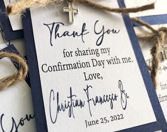 Gift Tags, Blue Thank you tags with twine and cross charm, Thank You