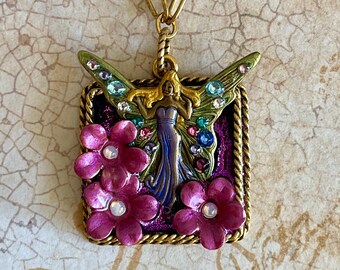 Fairy Goddess Necklace  Hand-painted Swarovski® Crystal Accents OOAK Signed