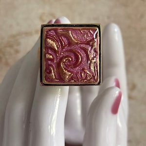 Hand-Painted Embossed Gold Ring with Scroll Design, Adjustable