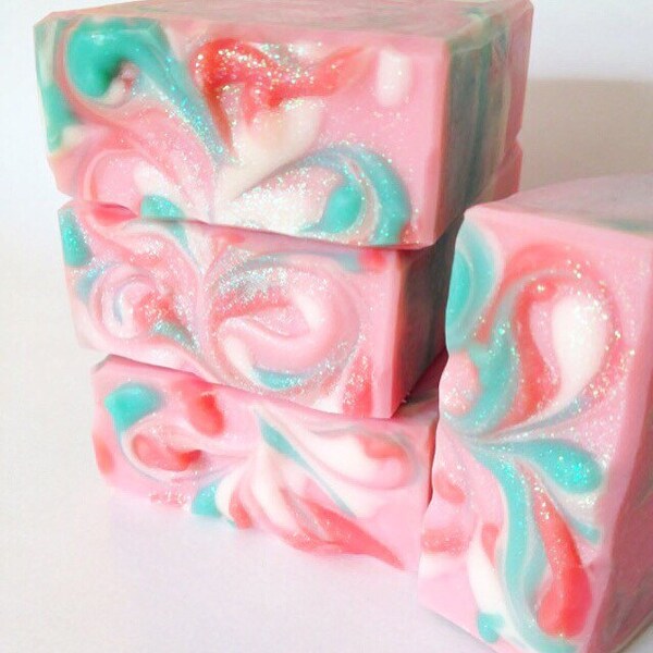 HANDMADE ROSE SOAP, Rose Scented, Homemade, Shea Butter, Olive Oil, Pink, Bath and Beauty, Glitter, Cocoa Butter, Coconut Milk, Lye Soaps