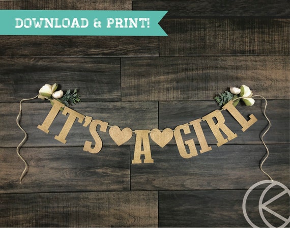 Printable Burlap It's a Girl Banner Printable Banner | Etsy
