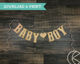 Printable Burlap Baby Boy Banner | Printable Banner | Download and Print Baby Shower Banner | Baby Shower Banner