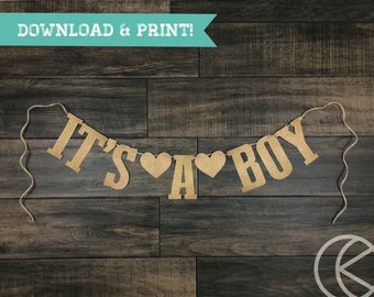 Printable Burlap It's a Boy Banner | Printable Banner | Download and Print Baby Shower Banner | Baby Shower Banner