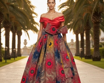 Ankara Maxi Skirt with Pockets and Sash – Custom Made in USA