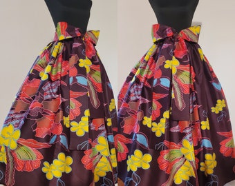 Elegant Floral cocktail floor Length Skirt, side pockets, Custom made, Detached  Sash, elasticize or 3 ins waistband, fits up to plus size.