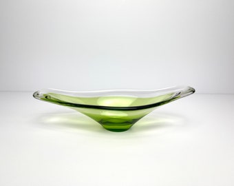 Retro Mid Century Modern Flygsfors Swedish Green art glass